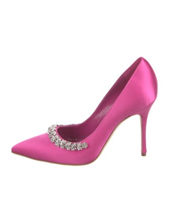 Manolo Blahnik Satin Crystal Embellishments Pumps