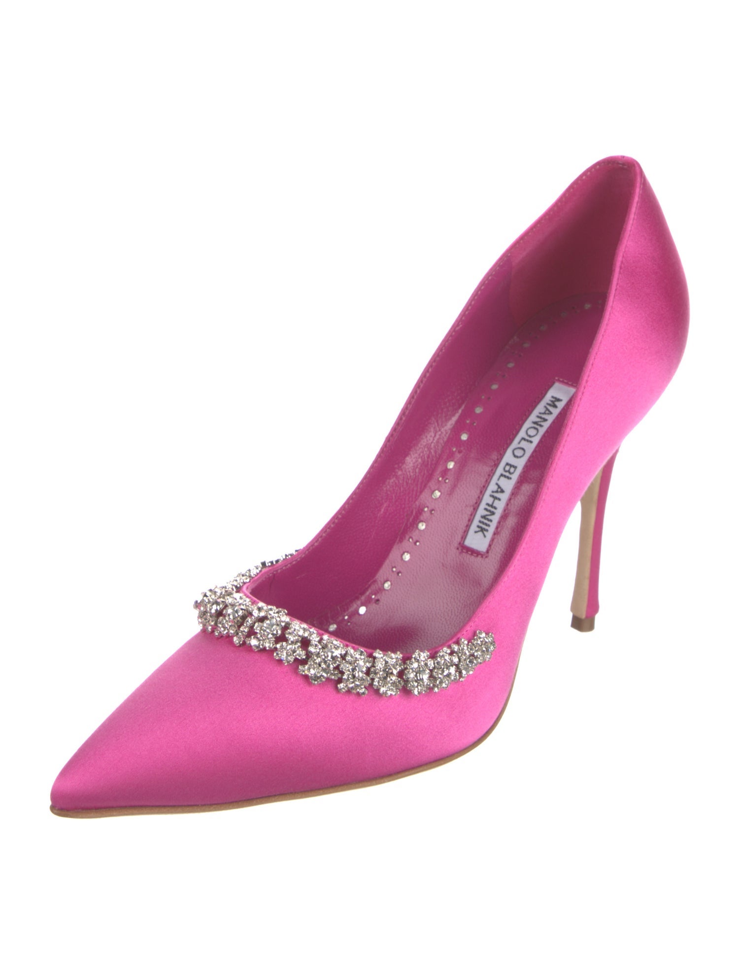 Manolo Blahnik Satin Crystal Embellishments Pumps