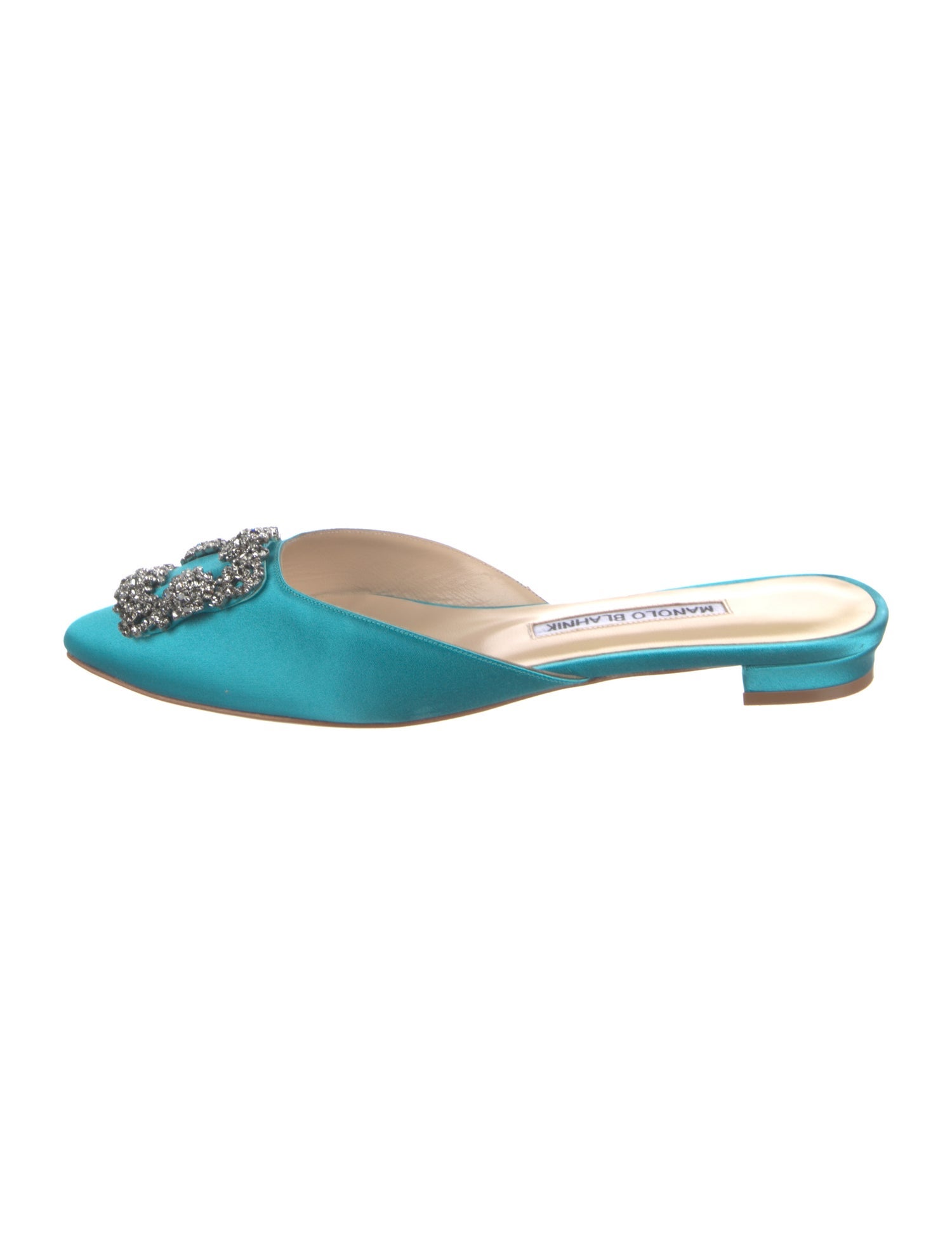 Manolo Blahnik Satin Crystal Embellishments Mules
