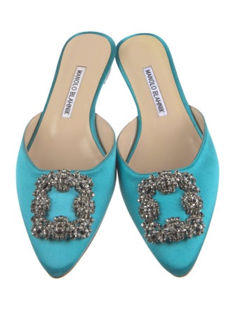 Manolo Blahnik Satin Crystal Embellishments Mules