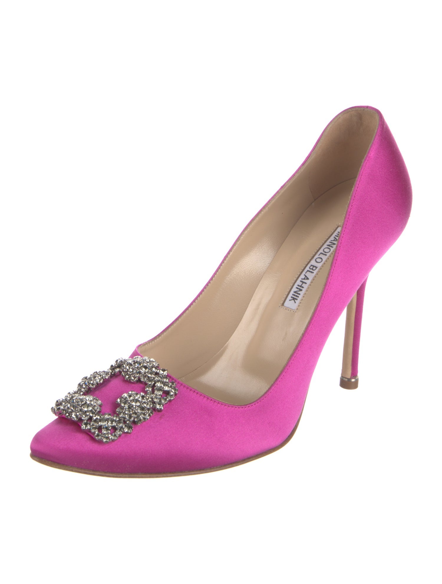 Manolo Blahnik Satin Crystal Embellishments Pumps