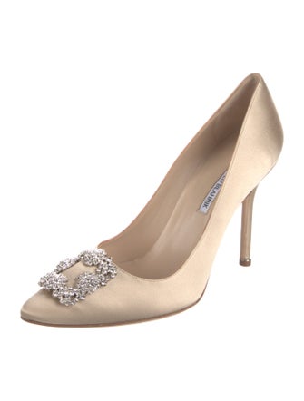 Manolo Blahnik Satin Crystal Embellishments Pumps