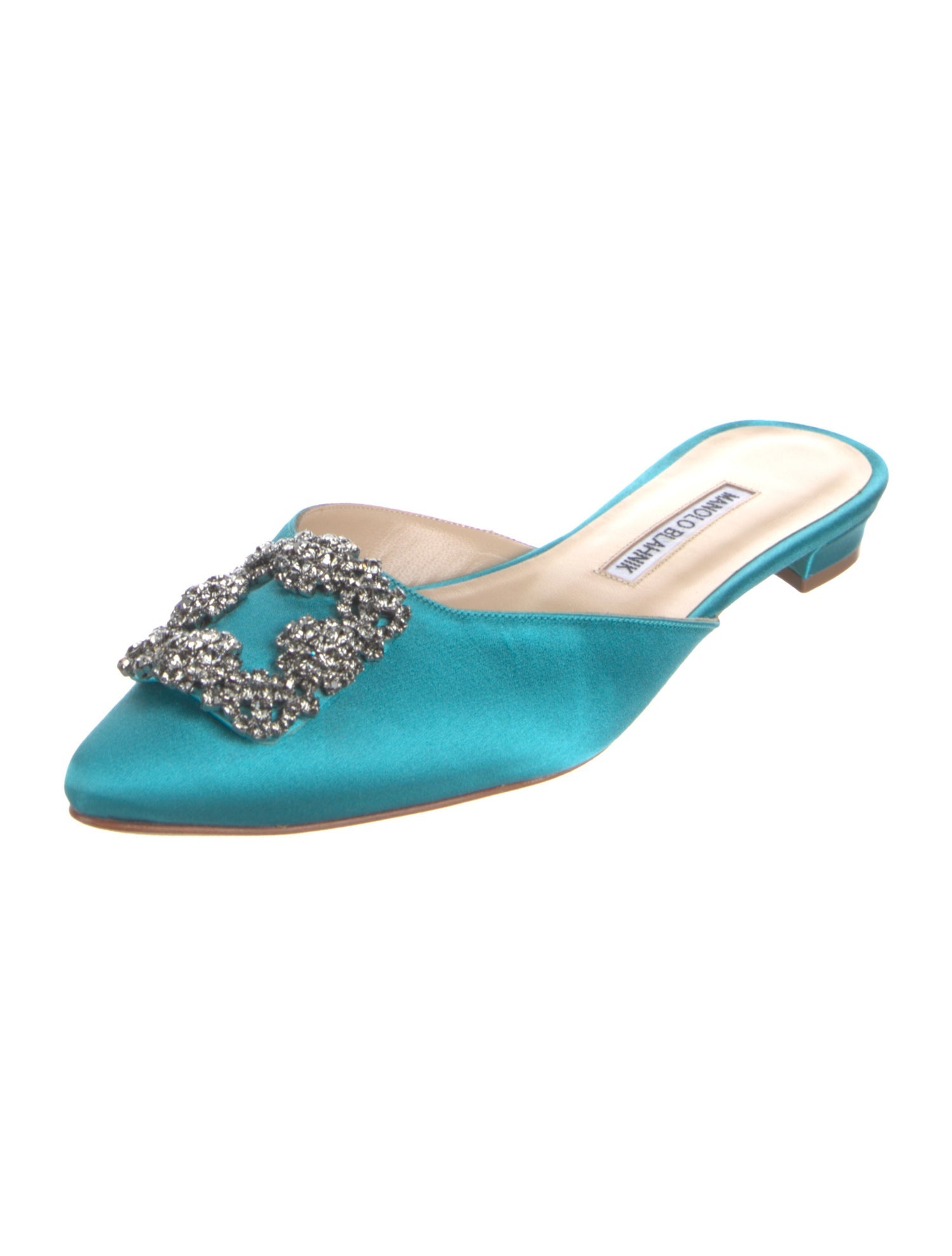 Manolo Blahnik Satin Crystal Embellishments Mules