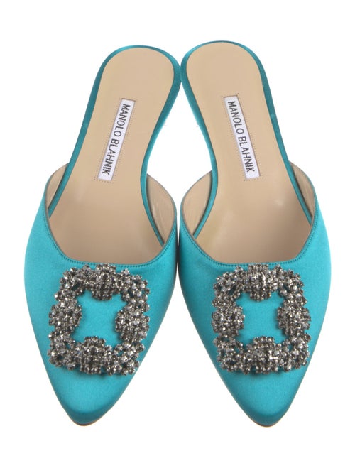 Manolo Blahnik Satin Crystal Embellishments Mules