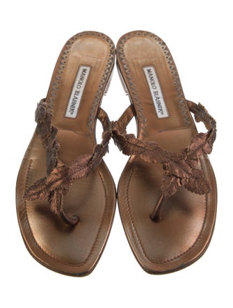 Manolo Blahnik Leather Animal Print Slides