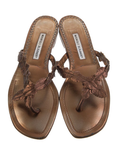 Manolo Blahnik Leather Animal Print Slides