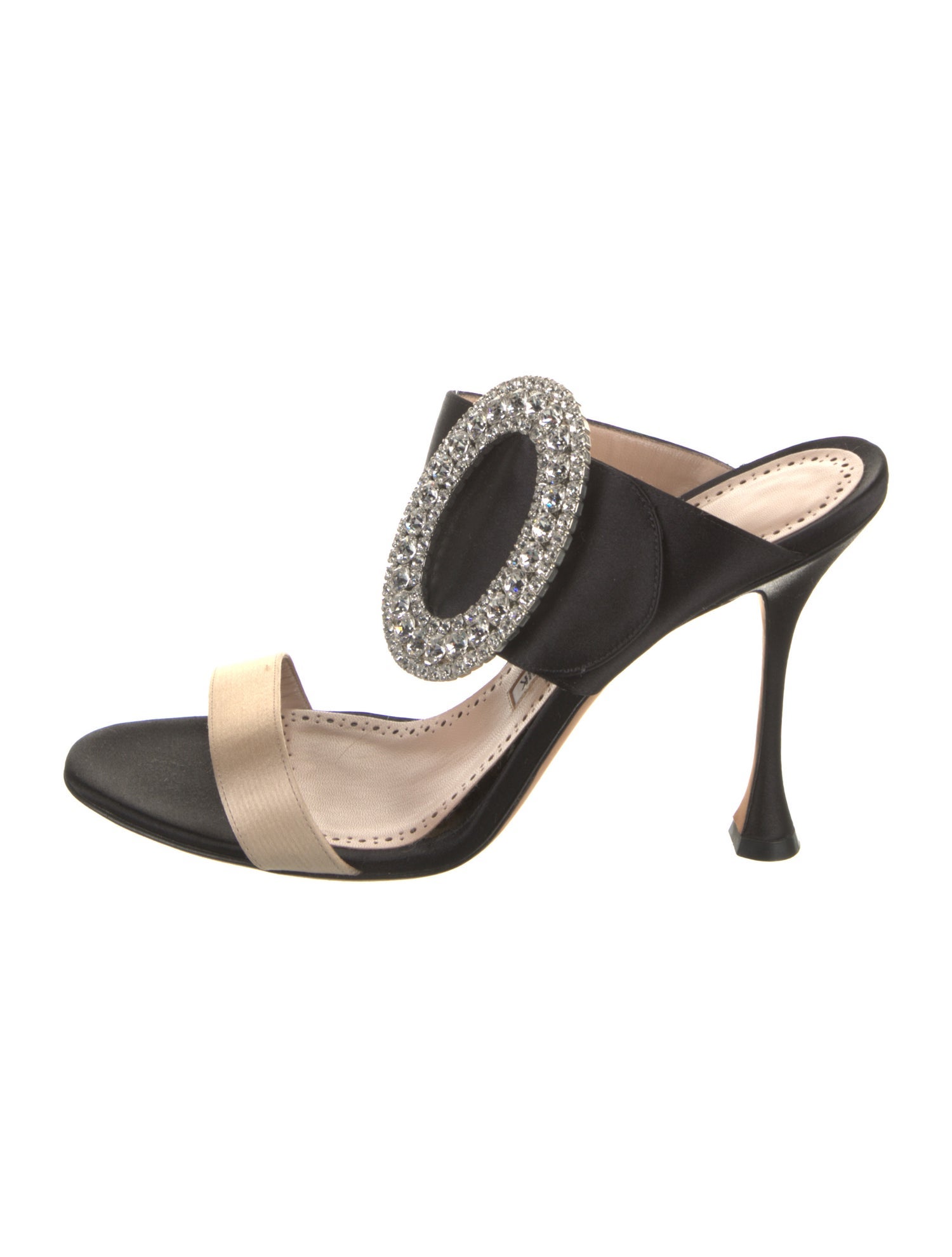 Manolo Blahnik Satin Crystal Embellishments Slides