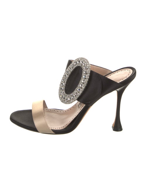 Manolo Blahnik Satin Crystal Embellishments Slides
