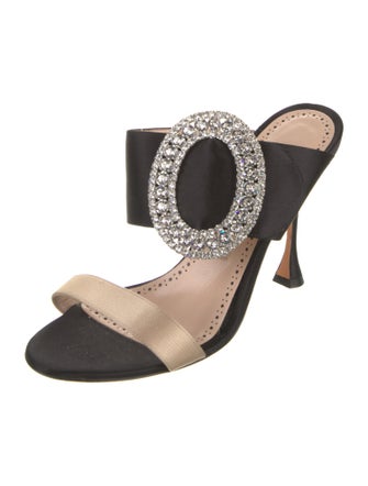 Manolo Blahnik Satin Crystal Embellishments Slides