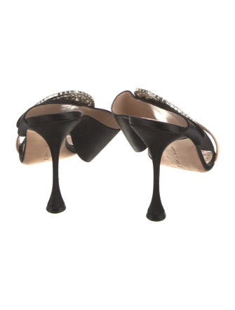 Manolo Blahnik Satin Crystal Embellishments Slides
