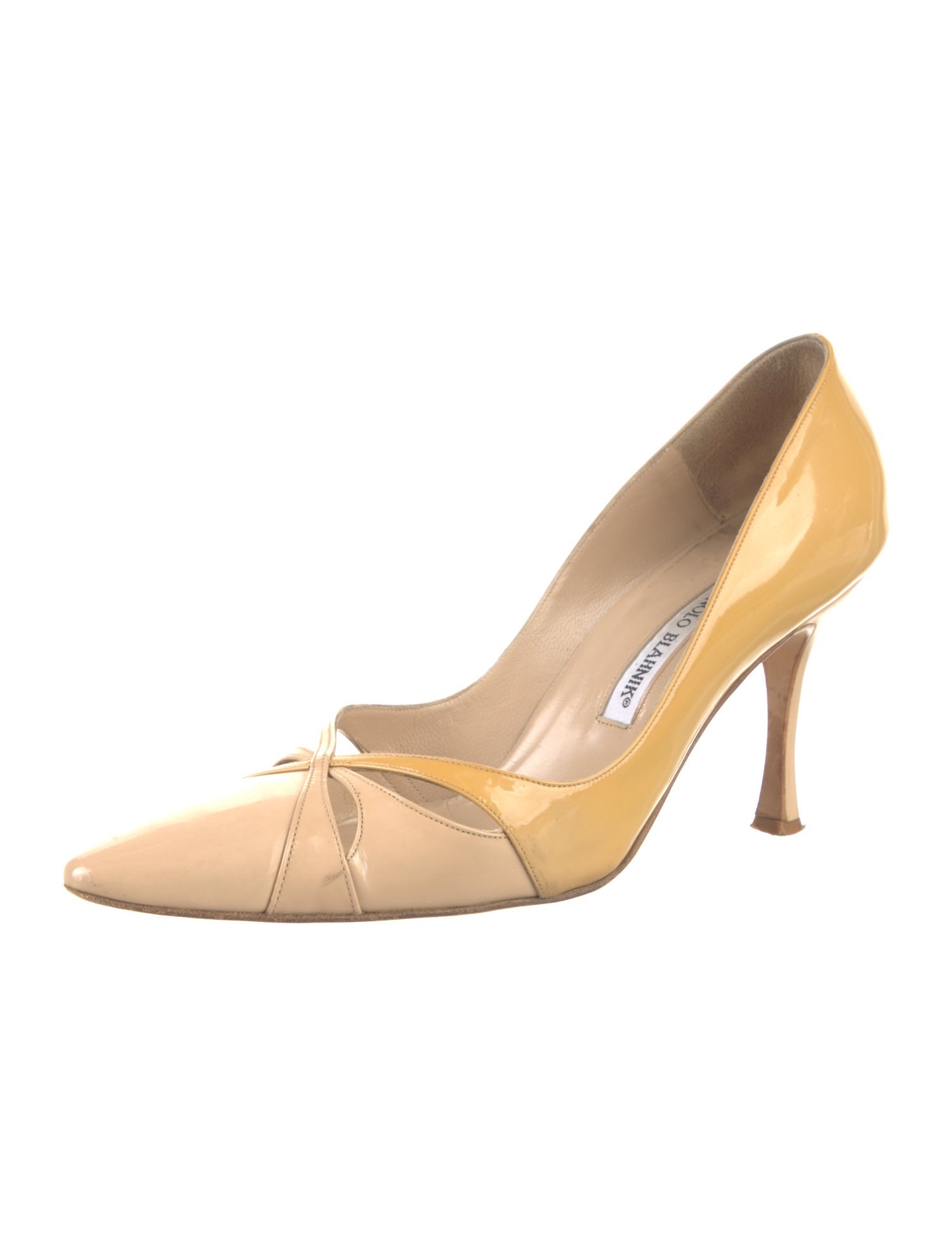 Manolo Blahnik Patent Leather Cutout Accent Pumps