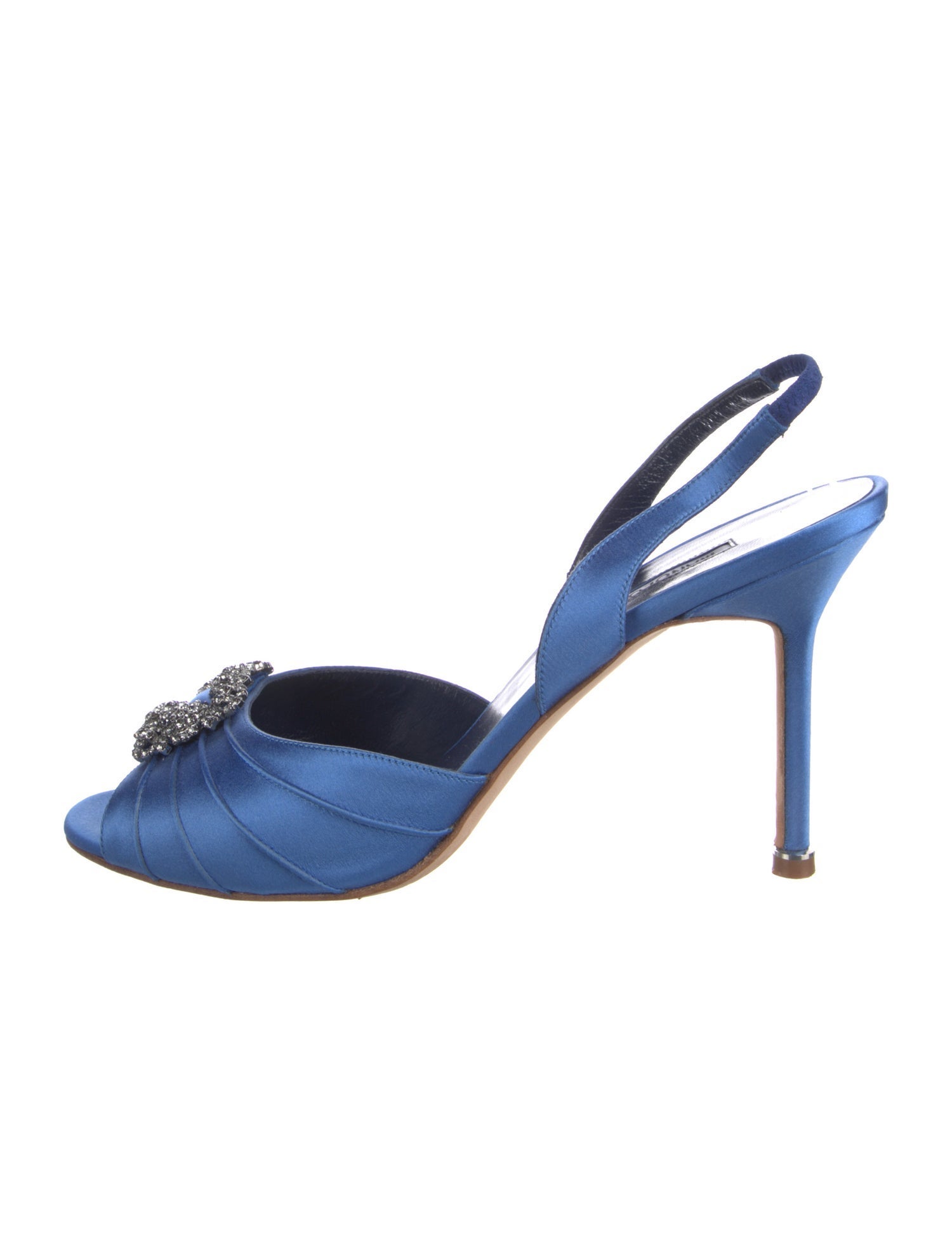 Manolo Blahnik Satin Crystal Embellishments Slingback Pumps