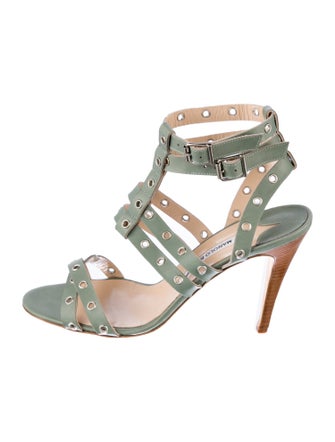 Manolo Blahnik Leather Polka Dot Print Gladiator Sandals