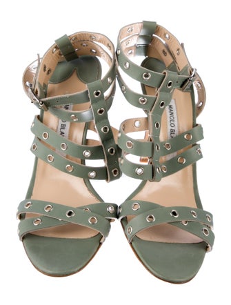 Manolo Blahnik Leather Polka Dot Print Gladiator Sandals