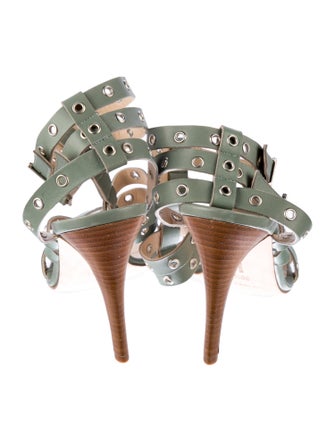 Manolo Blahnik Leather Polka Dot Print Gladiator Sandals