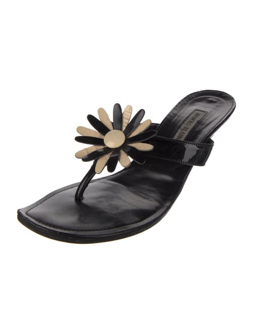 Manolo Blahnik Patent Leather Floral Print Slides