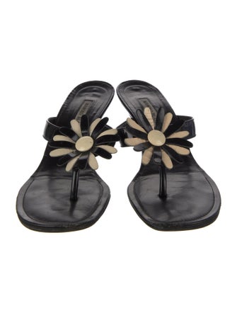 Manolo Blahnik Patent Leather Floral Print Slides