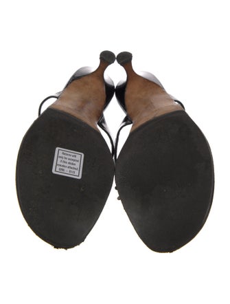 Manolo Blahnik Patent Leather Floral Print Slides