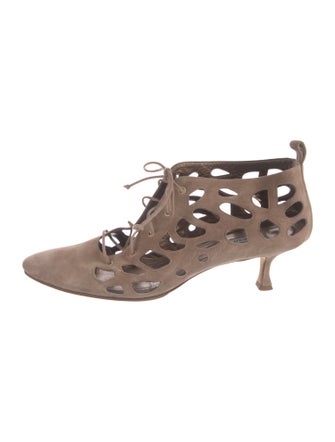 Manolo Blahnik Suede Cutout Accent Lace-Up Boots