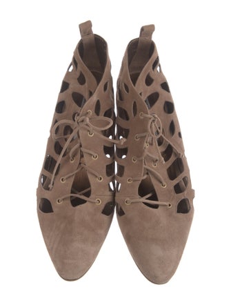 Manolo Blahnik Suede Cutout Accent Lace-Up Boots
