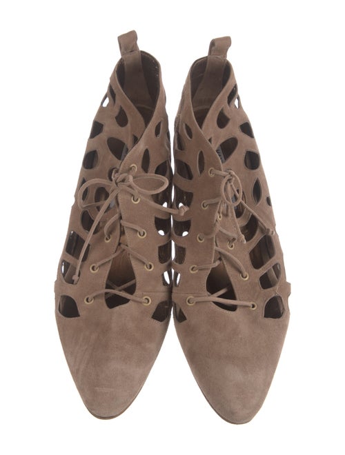 Manolo Blahnik Suede Cutout Accent Lace-Up Boots