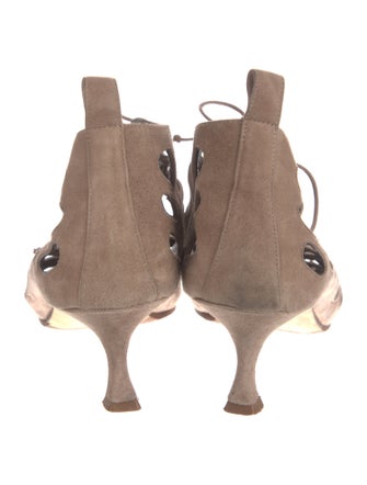 Manolo Blahnik Suede Cutout Accent Lace-Up Boots