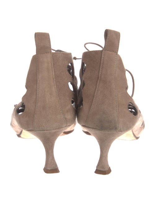 Manolo Blahnik Suede Cutout Accent Lace-Up Boots