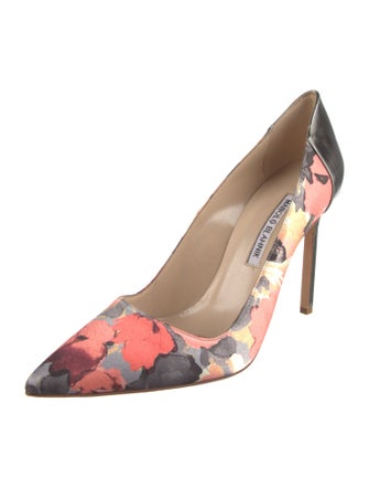 Manolo Blahnik Satin Floral Print Slingback Pumps