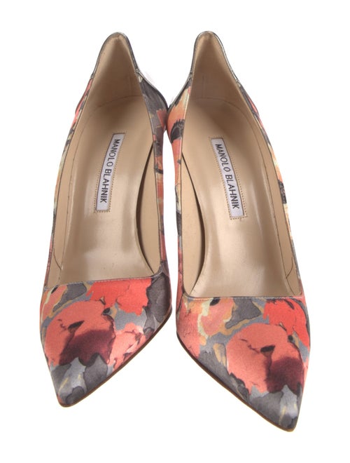 Manolo Blahnik Satin Floral Print Slingback Pumps