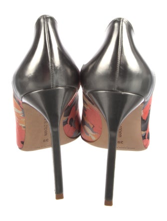 Manolo Blahnik Satin Floral Print Slingback Pumps