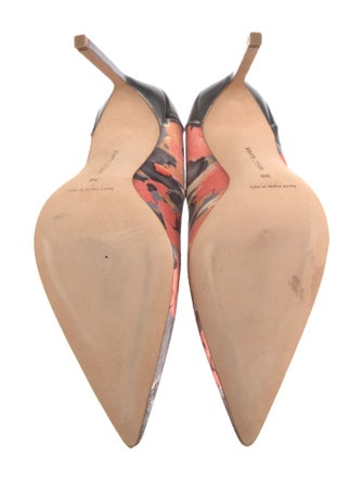Manolo Blahnik Satin Floral Print Slingback Pumps