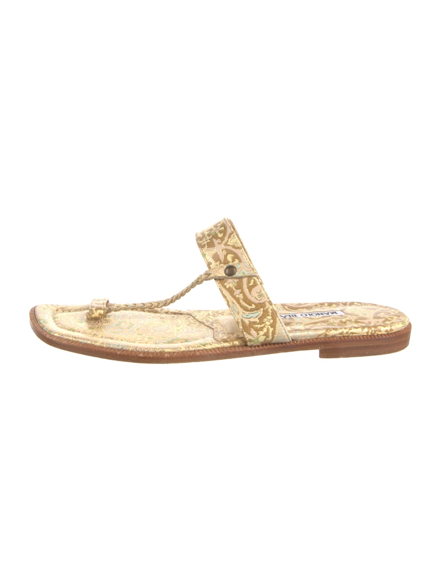 Manolo Blahnik Leather Animal Print Slides