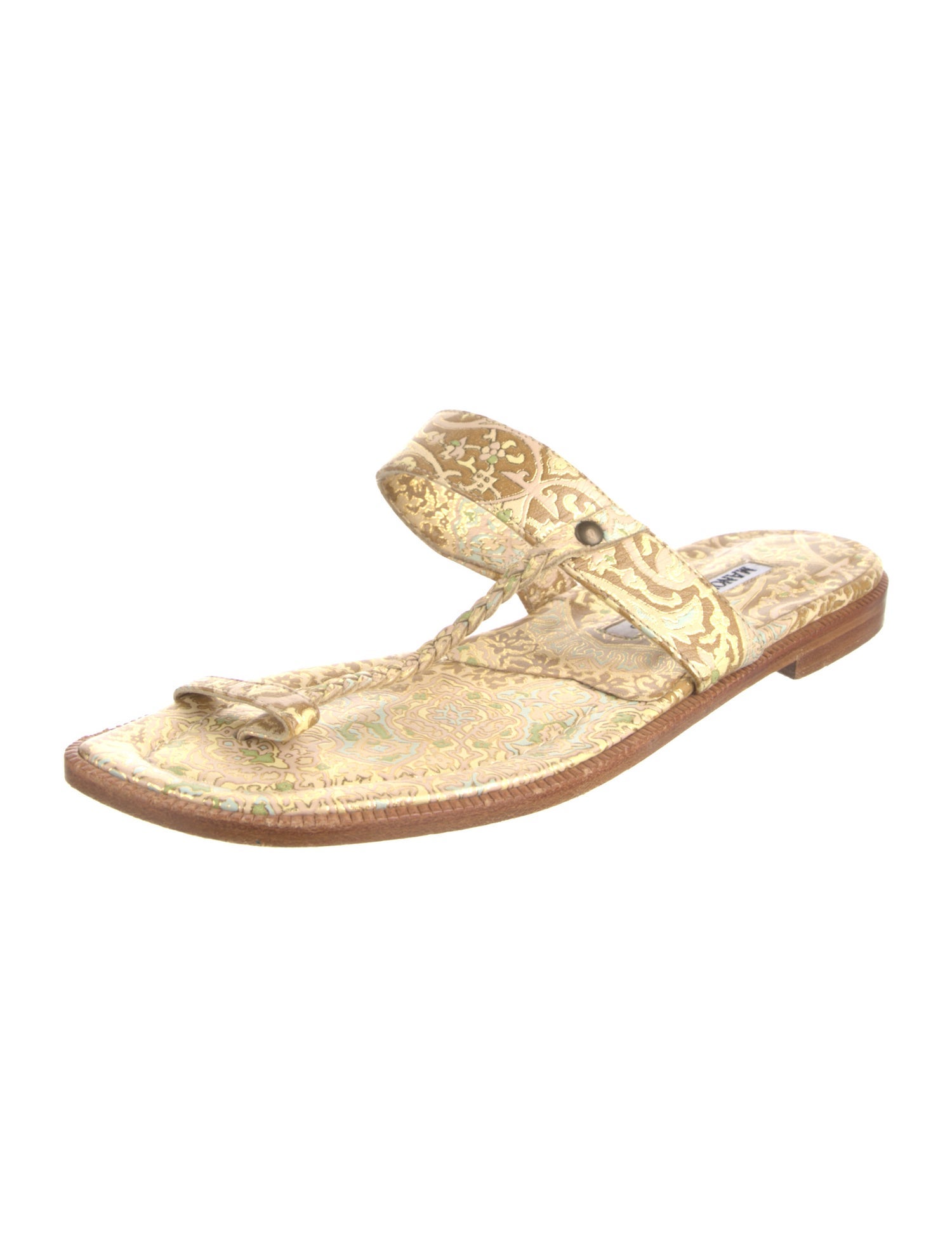 Manolo Blahnik Leather Animal Print Slides