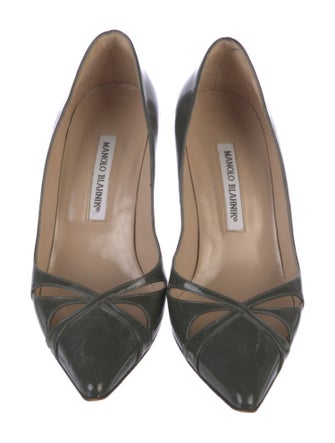 Manolo Blahnik Patent Leather Cutout Accent Pumps