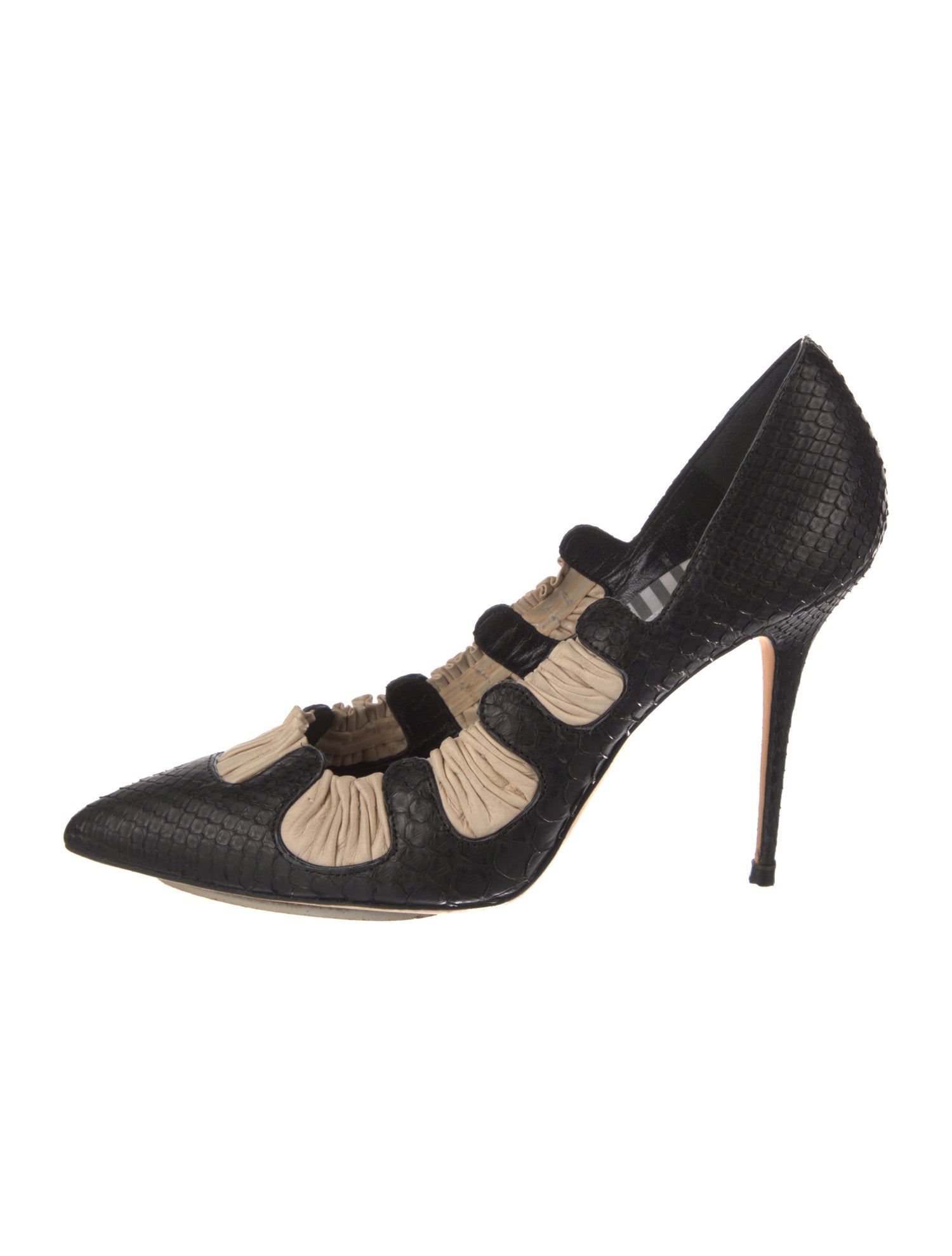 Manolo Blahnik Embossed Leather Colorblock Pattern Pumps
