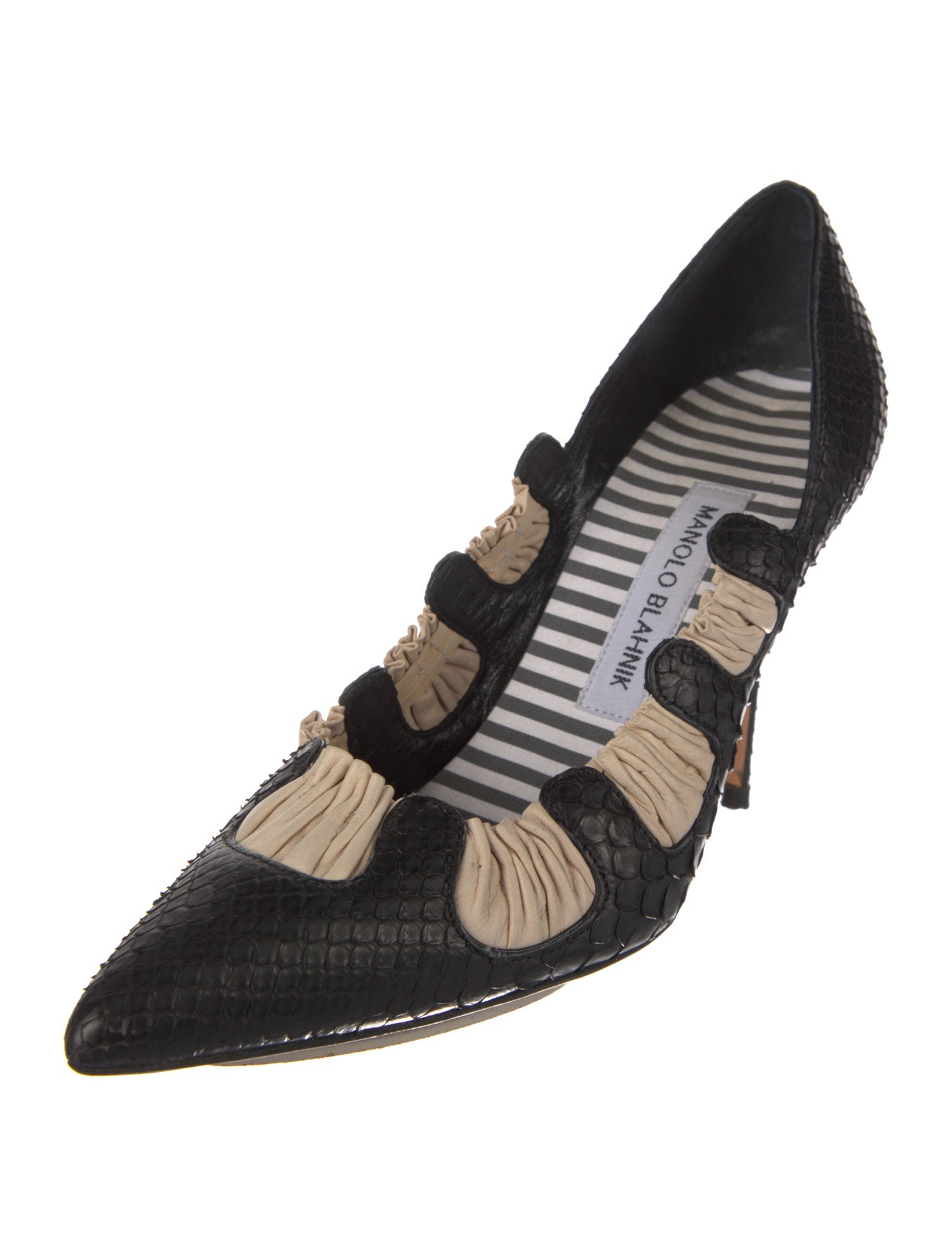 Manolo Blahnik Embossed Leather Colorblock Pattern Pumps