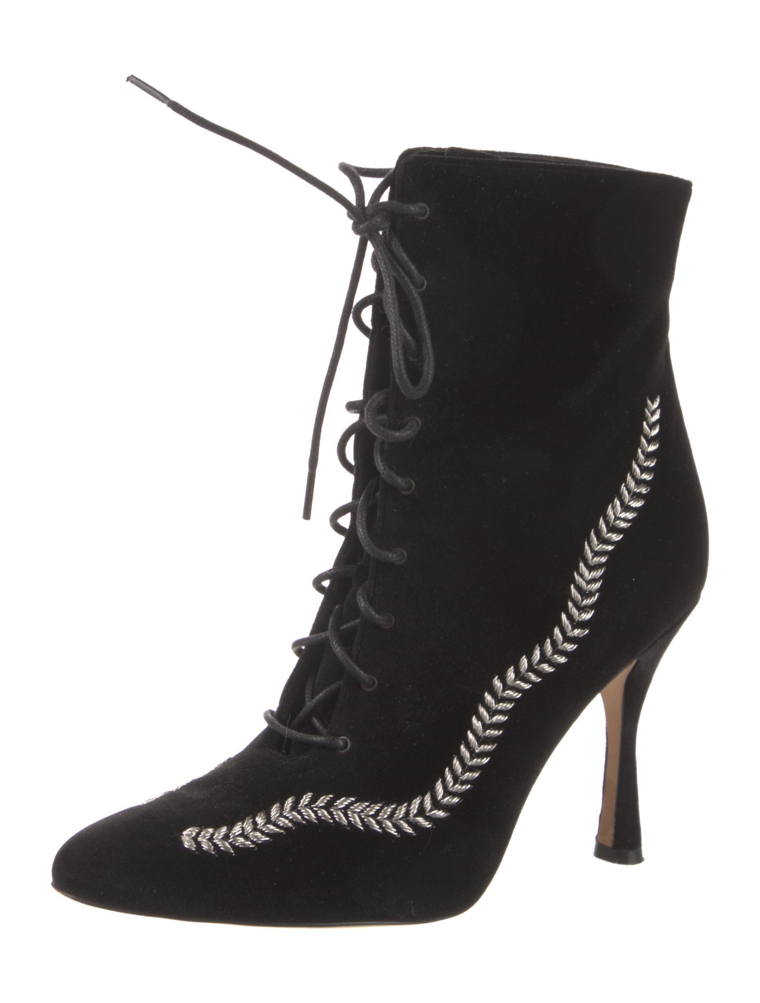 Manolo Blahnik Velvet Lace-Up Boots