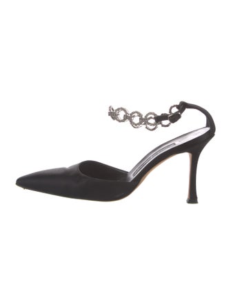 Manolo Blahnik Satin Crystal Embellishments Mules