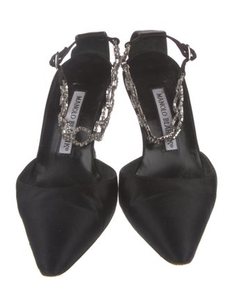 Manolo Blahnik Satin Crystal Embellishments Mules