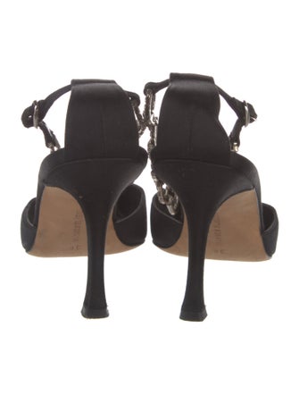 Manolo Blahnik Satin Crystal Embellishments Mules