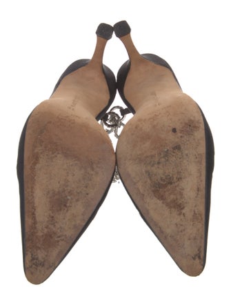 Manolo Blahnik Satin Crystal Embellishments Mules