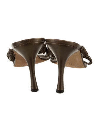 Manolo Blahnik Leather Crystal Embellishments Slides