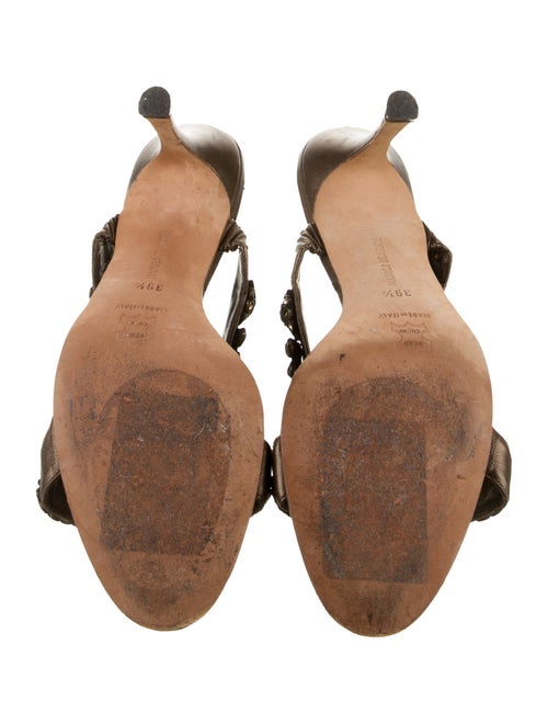 Manolo Blahnik Leather Crystal Embellishments Slides