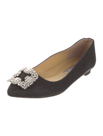 Manolo Blahnik Denim Crystal Embellishments Flats