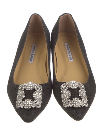 Manolo Blahnik Denim Crystal Embellishments Flats