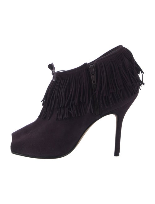 Manolo Blahnik Suede Fringe Trim Accent Mules