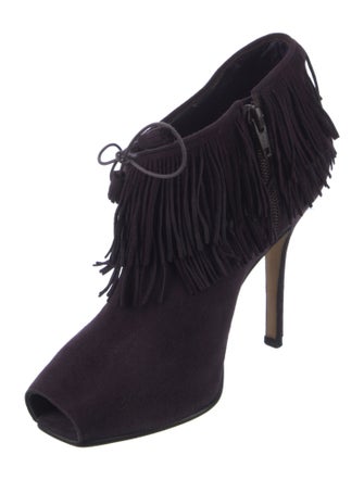 Manolo Blahnik Suede Fringe Trim Accent Mules