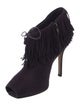 Manolo Blahnik Suede Fringe Trim Accent Mules