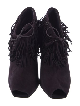 Manolo Blahnik Suede Fringe Trim Accent Mules