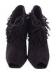 Manolo Blahnik Suede Fringe Trim Accent Mules